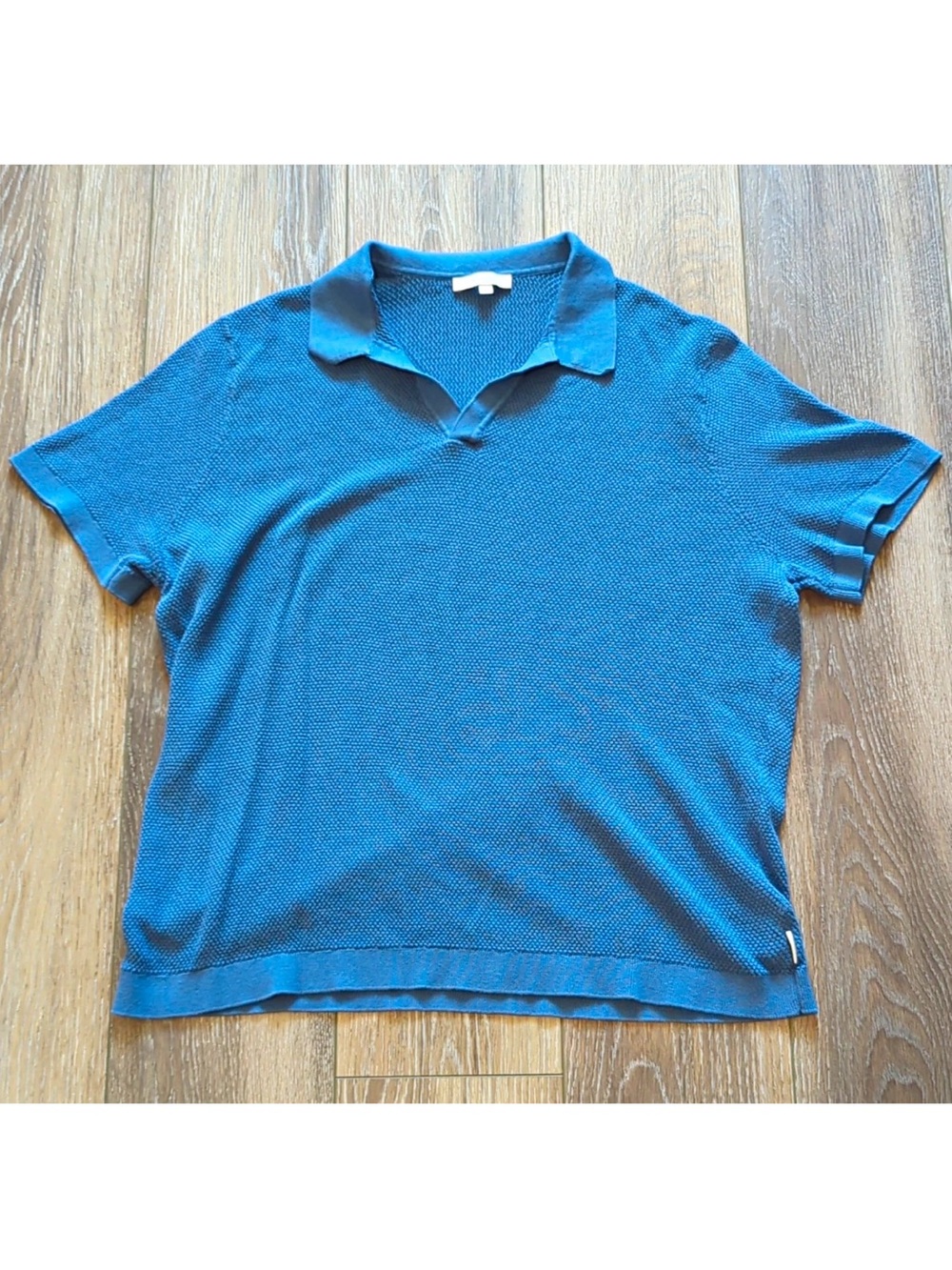 Onia Men’s Blue Knit Polo Shirt Short Sleeve Solid Collared Pullover Size XL